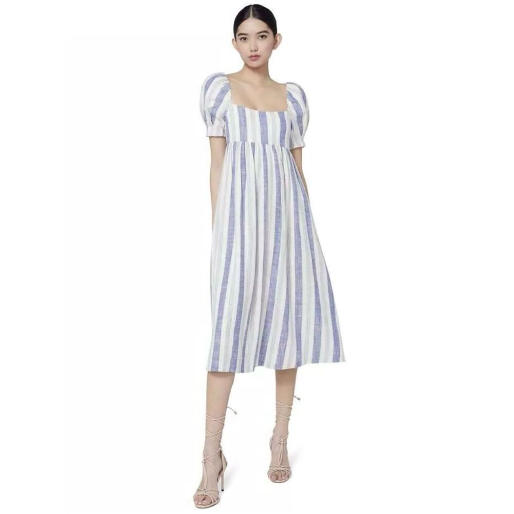 NEW Alice + Olivia Women’s 0 Bauery Puff Sleeved Striped Midi Dress